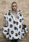 Floral fleece jacket handmade daisy trench coat in white