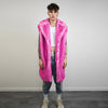 Pink fur coat neon long trench fluorescent psychedelic overcoat heavy rave bomber festival geometric jacket custom going out bright peacoat