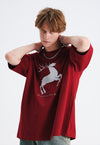 Christmas t-shirt deer print tee retro Christmas top in red