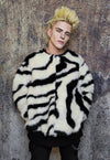 Collarless faux fur jacket fluffy zebra coat stripe bomber