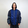 Hooded oversize bomber jacket blue colour block baggy utility MA1 90s college coat rapper windbreaker hip-hop rain jacket stitch rave puffer