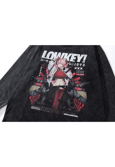 Anime t-shirt cyber Japanese long tee retro top in black