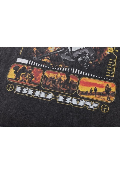 Helicopter t-shirt combat tee retro game top in vintage grey