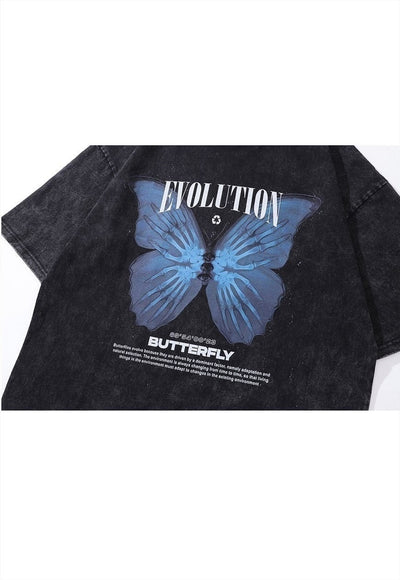 Butterfly t-shirt skeleton print tee retro grunge top grey