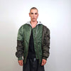Hooded oversize bomber jacket green colour block baggy utility MA1 90s college coat rapper windbreaker hiphop rain jacket stitch rave puffer