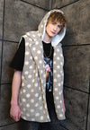 Polka dot fleece coat handmade 2in1 hood trench jacket grey