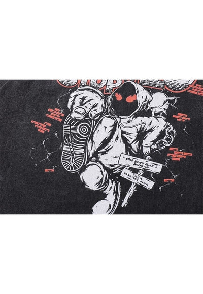 Cyber punk t-shirt grunge cartoon tee retro top vintage grey