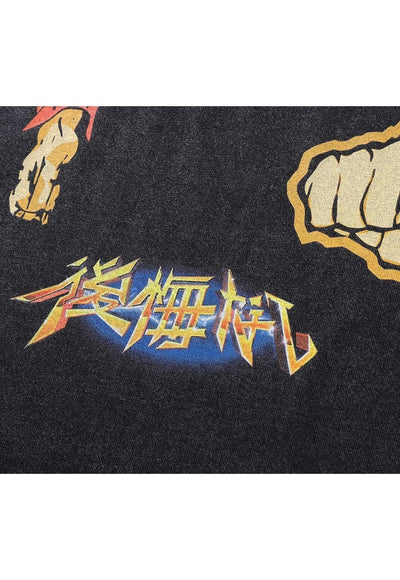 Anime print t-shirt fighter tee Kung Fu top in vintage grey