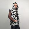 Cow fleece jacket white hooded animal print bomber festival coat furry overcoat spot print  pullover Dalmatian jumper psychedelic rave top