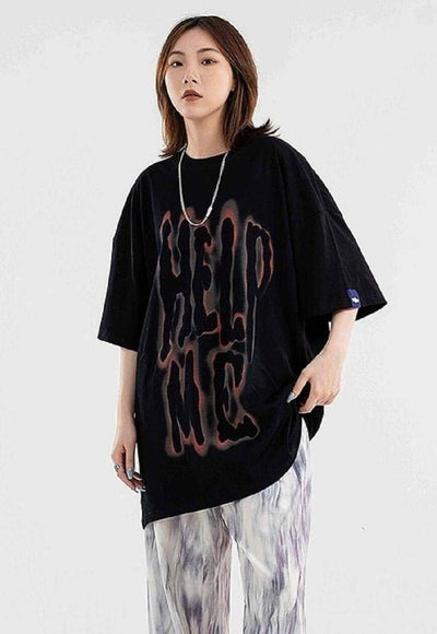 Help me t-shirt grunge slogan tee retro punk top in Black