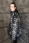 Zebra fleece jacket faux fur stripe fluffy bomber in black