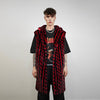 Geometric fleece coat longline Arabic pattern trench glam overcoat going out bomber festival jacket customizable striped peacoat red