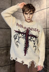 Gothic sweater 90s pattern chunky knit ripped jumper cream