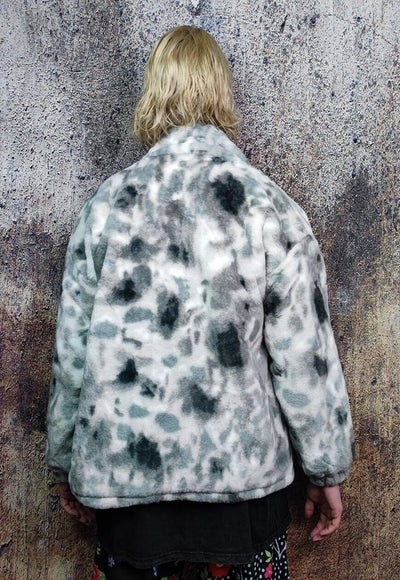 Tie-dye fleece jacket in grey gradient sky print bomber