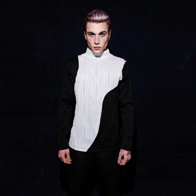 Color block top long sleeve half white half black jumper sheer sweatshirt see-through punk jumper structured going out funeral party t-shirt