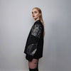 Sequin embellished blazer shiny going out jacket asymmetric pattern glam rocker bomber grunge luminous party catwalk coat in black silver