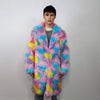 Marshmallow faux fur long coat unicorn trench raver bomber fluffy tie-dye fleece rainbow festival jacket burning man going out coat in pink