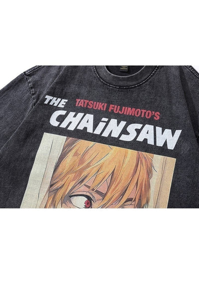 Chainsaw man t-shirt Japanese anime tee retro skater top