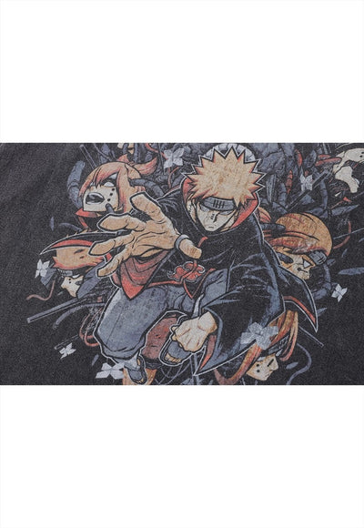 Anime t-shirt vintage Naruto poster tee Japanese top in grey