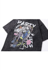 Anime t-shirt Japanese cartoon tee vintage wash top in grey