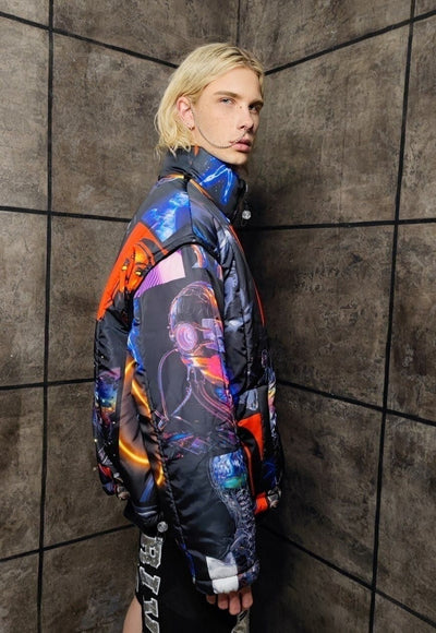 Raver bomber cyber jacket handmade detachable grunge puffer