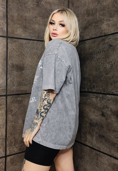 Gothic tshirt premium vintage wash retro grunge tee in grey