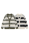 Horizontal stripe cardigan knitted jumper fluffy fleece top