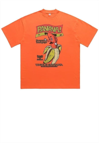 Banana print t-shirt grunge skater slogan tee in black