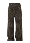 Leopard jeans animal print denim trouser high waist cheetah pants flared tiger pants in brown