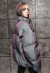 Luminous bomber shiny jacket reflective puffer silver purple