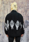 Bones fleece jacket faux fur grunge skeleton bomber in black