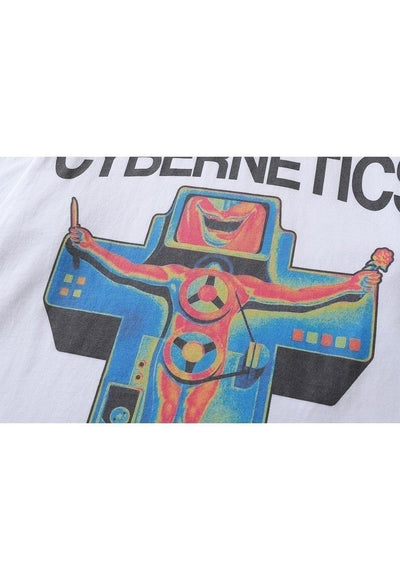 Thermal print t-shirt cyber punk tee retro Jesus top white