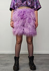 Shaggy fur shorts purple fuzzy cropped festival trousers