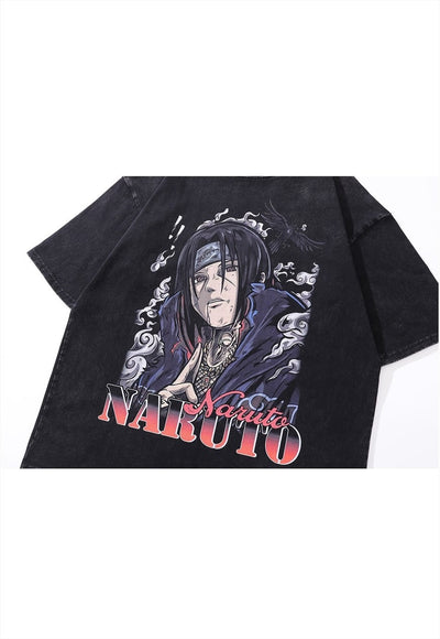 Anime t-shirt Japanese cartoon tee vintage Naruto top grey