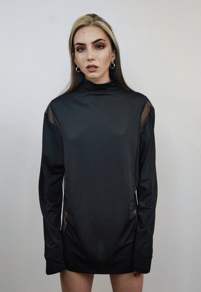 Mesh top black sheer turtleneck sweatshirt transparent top