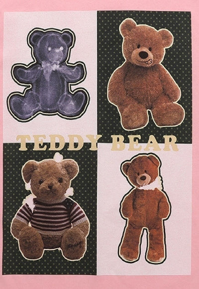 Teddy bear t-shirt grunge tee retro animal print top in pink