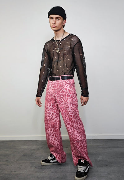 Pink leopard trousers animal print pants loose cheetah pants