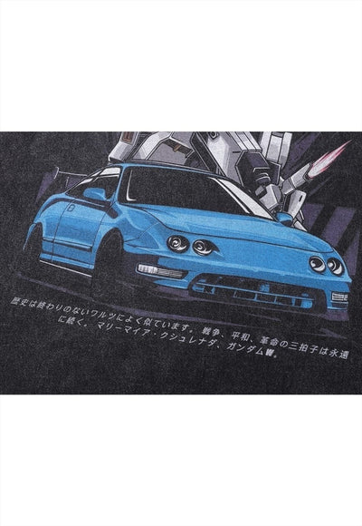 Racing car t-shirt vintage wash retro poster top long tee