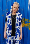 Cow fleece coat handmade 2 in1 animal print jacket in blue