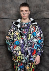 Reversible emoji fleece jacket handmade smile coat in blue