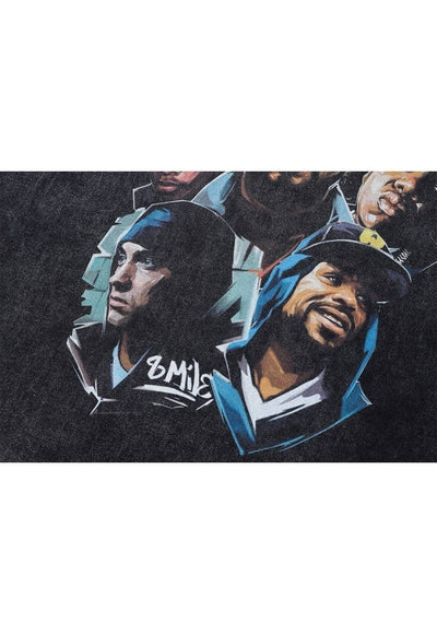 Rappers print t-shirt grunge hip-hop tee retro skater top