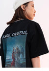 Angels print t-shirt saint tee grunge slogan top in black