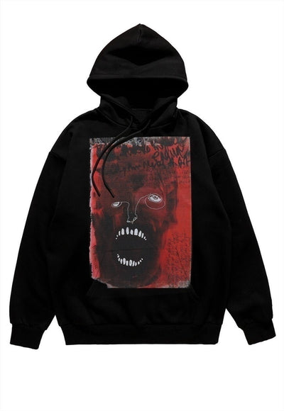 Scary print hoodie ghost pullover zombie horror top black