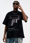 Pistol t-shirt retro gun print tee grunge punk top in black