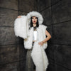 Collarless faux fur coat white cropped luxury bomber fluffy glam fleece detachable sleeves festival jacket burning man short overcoat