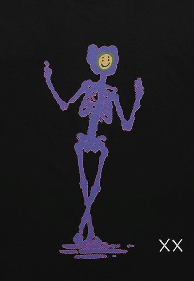 Skeleton print t-shirt psychedelic tee grunge emoji top