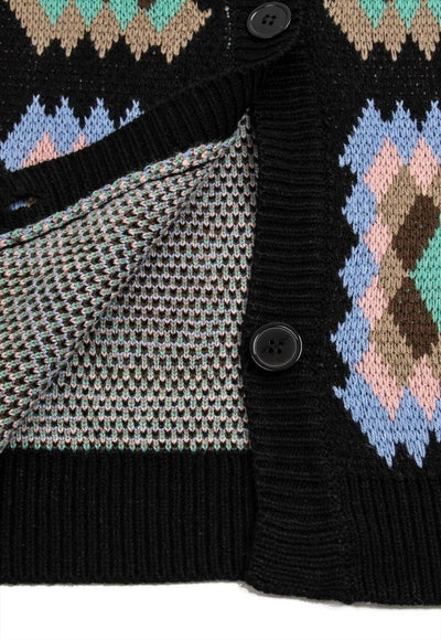 Crochet cardigan geometric ethnic knitted jumper in black