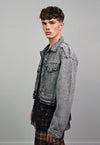 Cropped denim jacket acid grey short jean raver bomber