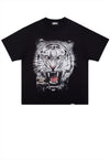 Tiger print t-shirt grunge top angry animal tee in white