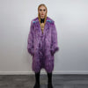 Shaggy faux fur lavender coat long neon trench bright raver bomber fluffy winter fleece luminous festival jacket burning man overcoat purple